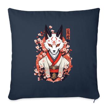 Masque Kitsune Japonais Anime Kawaii Renard Fantôme - Housse de coussin décorative 45 x 45 cm - bleu marine - Devant