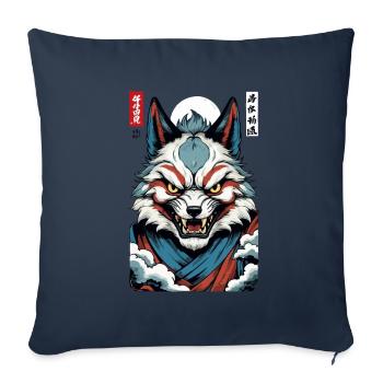 Vintage Ukiyo-E Style Japanese Kitsune Mask - Sofa pillowcase 17,3'' x 17,3'' (45 x 45 cm) - navy - Front