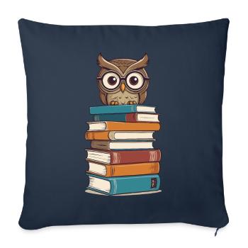 Livres hibou hibou amant mignon livre illustration - Housse de coussin décorative 45 x 45 cm - bleu marine - Devant
