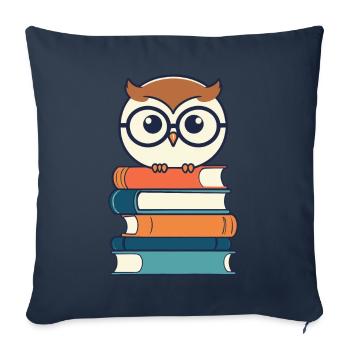 Livres hibou hibou amant rat de bibliothèque illustration - Housse de coussin décorative 45 x 45 cm - bleu marine - Devant