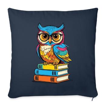 Livres hibou hibou amant mignon livre illustration - Housse de coussin décorative 45 x 45 cm - bleu marine - Devant