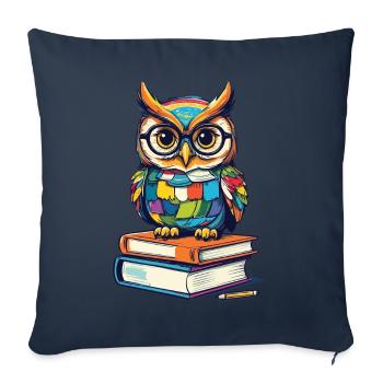 Livres hibou hibou amant mignon livre illustration - Housse de coussin décorative 45 x 45 cm - bleu marine - Devant