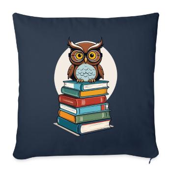 Livres hibou hibou amant mignon livre illustration - Housse de coussin décorative 45 x 45 cm - bleu marine - Devant