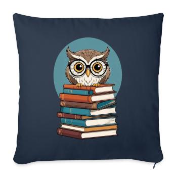 Mignon Livre Illustration Hibou Amateur de Livre - Housse de coussin décorative 45 x 45 cm - bleu marine - Devant