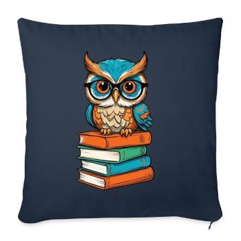 Livres hibou drôle d’amateur de livres Illustration - Housse de coussin décorative 45 x 45 cm - bleu marine - Devant