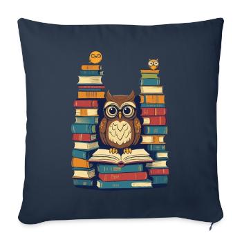 Livres hibou pour hiboux amoureux rat de bibliothèque - Housse de coussin décorative 45 x 45 cm - bleu marine - Devant