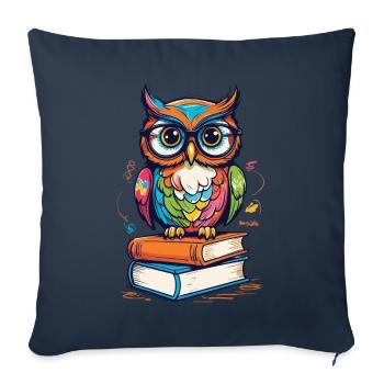 Mignon Livre Illustration Hiboux Amoureux - Housse de coussin décorative 45 x 45 cm - bleu marine - Devant