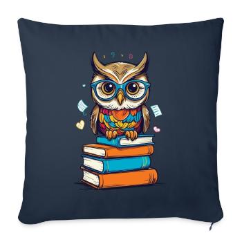 Livres hibou hibou amant mignon livre illustration - Housse de coussin décorative 45 x 45 cm - bleu marine - Devant
