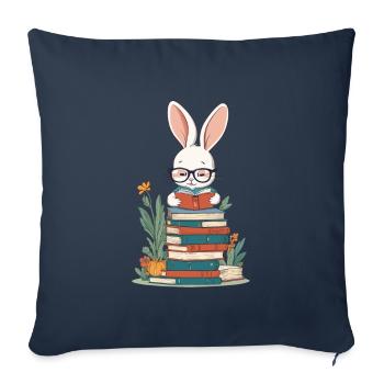 Lapin de lecture style amateur de livres enthousiaste - Housse de coussin décorative 45 x 45 cm - bleu marine - Devant