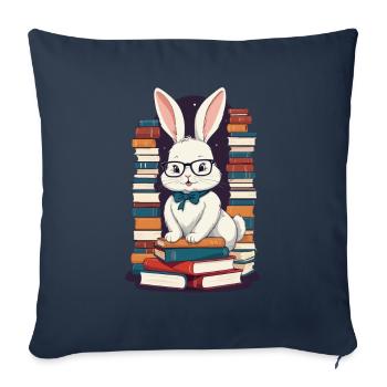 Lapin de lecture Passionné de livres - Housse de coussin décorative 45 x 45 cm - bleu marine - Devant