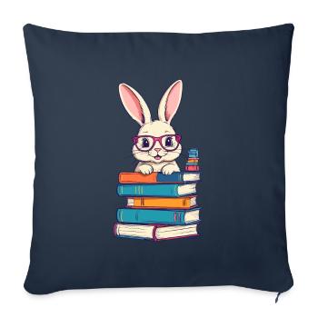 Lapin de lecture passionné de livres parfait - Housse de coussin décorative 45 x 45 cm - bleu marine - Devant