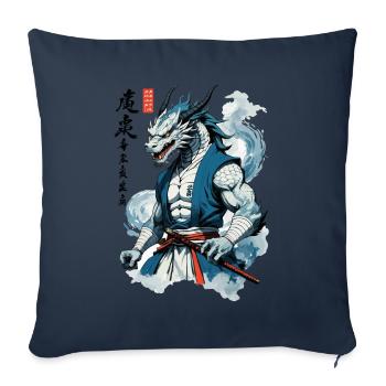 Dragon Samouraï Vintage Ukiyo-e Style Asiatique - Housse de coussin décorative 45 x 45 cm - bleu marine - Devant