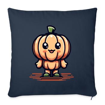Citrouille Kawaii Citrouille d’Halloween mignonne - Housse de coussin décorative 45 x 45 cm - bleu marine - Devant