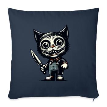Chat effrayant Psycho Pet Décoration d’Halloween - Housse de coussin décorative 45 x 45 cm - bleu marine - Devant