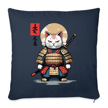 Chat Samouraï Asiatique Ukiyo-E Style Esthétique - Housse de coussin décorative 45 x 45 cm - bleu marine - Devant