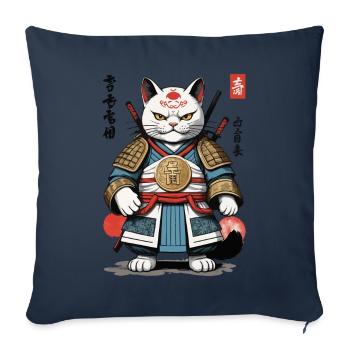 Samurai cat in anime streetwear look - Sofa pillowcase 17,3'' x 17,3'' (45 x 45 cm) - navy - Front