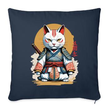 Samurai Cat Japanese Artwork Anime Design - Sofa pillowcase 17,3'' x 17,3'' (45 x 45 cm) - navy - Front