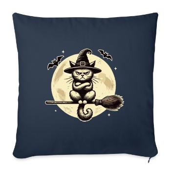 Drôle de sorcière chat magicien chat - Housse de coussin décorative 45 x 45 cm - bleu marine - Devant