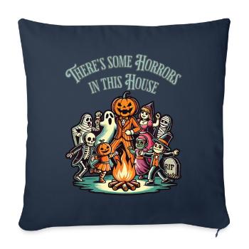 Il y a des horreurs drôles de dicton d’Halloween - Housse de coussin décorative 45 x 45 cm - bleu marine - Devant