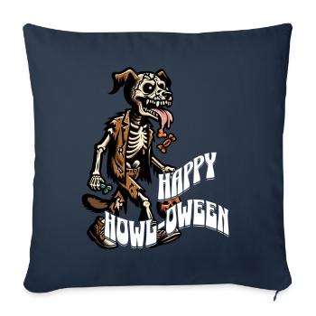 chiens heureux hurlement drôle d’halloween dicton d’halloween - Housse de coussin décorative 45 x 45 cm - bleu marine - Devant