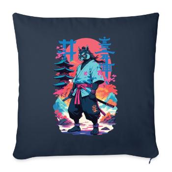 Tanuki Yokai Vaporwave Esthétique Art des samouraïs - Housse de coussin décorative 45 x 45 cm - bleu marine - Devant