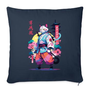 Samurai Cat Vaporwave Aesthetic - Sofa pillowcase 17,3'' x 17,3'' (45 x 45 cm) - navy - Front