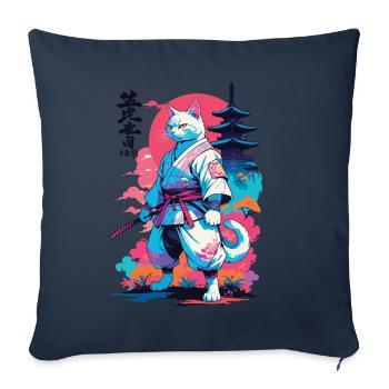 Samurai Cat Vaporwave Aesthetic Japan Art - Sofa pillowcase 17,3'' x 17,3'' (45 x 45 cm) - navy - Front