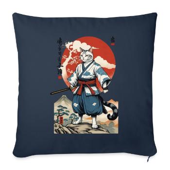 Samurai Cat Vintage Ukiyo-E Japanese - Sofa pillowcase 17,3'' x 17,3'' (45 x 45 cm) - navy - Front