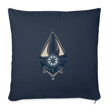 Captain Steering Wheel Anchor Sailboat Illustration - Sofa pillowcase 17,3'' x 17,3'' (45 x 45 cm) - navy - Front