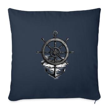 Maritime Seafarer Design with Anchor and Steering Wheel - Sofa pillowcase 17,3'' x 17,3'' (45 x 45 cm) - navy - Front