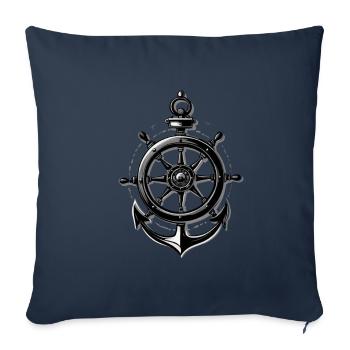 Maritime steering wheel and anchor design - Sofa pillowcase 17,3'' x 17,3'' (45 x 45 cm) - navy - Front
