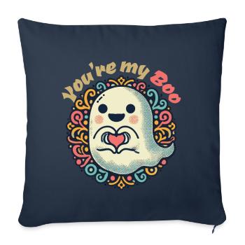 Tu es mon boo Mignon Ghost Design - Housse de coussin décorative 45 x 45 cm - bleu marine - Devant