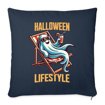 Fantôme de style de vie d’Halloween détendu - Housse de coussin décorative 45 x 45 cm - bleu marine - Devant