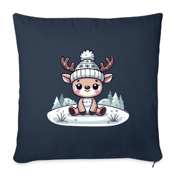 Mignon renne dans la neige Noël - Housse de coussin décorative 45 x 45 cm - bleu marine - Devant