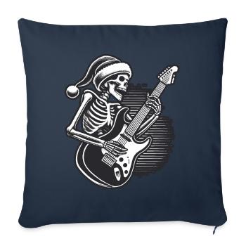 Skeleton Noël Guitariste de Rock - Housse de coussin décorative 45 x 45 cm - bleu marine - Devant