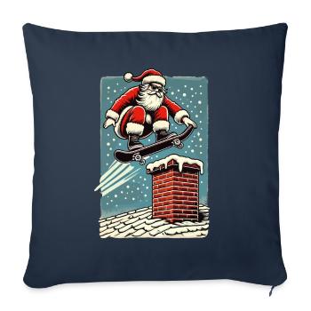 Planche à roulettes de Noël Cheminée du Père Noël - Housse de coussin décorative 45 x 45 cm - bleu marine - Devant