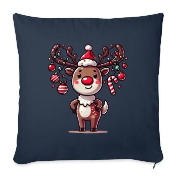 Renne heureux avec des boules de Noël - Housse de coussin décorative 45 x 45 cm - bleu marine - Devant