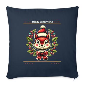 Joyeux Noël Écureuil aux baies - Housse de coussin décorative 45 x 45 cm - bleu marine - Devant