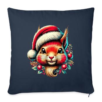 Écureuil de Noël avec casquette - Housse de coussin décorative 45 x 45 cm - bleu marine - Devant