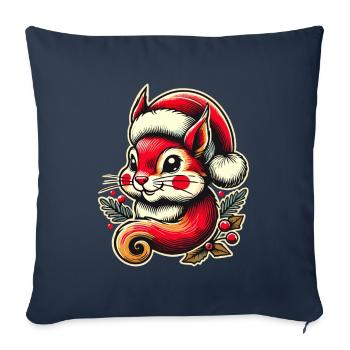 Joyeux Noël écureuil avec casquette - Housse de coussin décorative 45 x 45 cm - bleu marine - Devant