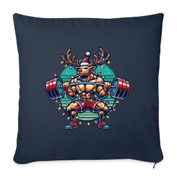 Noël Bodybuilder Renne Muscle Power - Housse de coussin décorative 45 x 45 cm - bleu marine - Devant