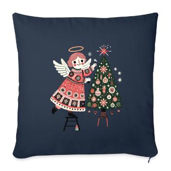 L’ange décore le sapin de Noël en vintage - Housse de coussin décorative 45 x 45 cm - bleu marine - Devant
