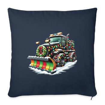 Véhicule de déneigement de Noël d’hiver - Housse de coussin décorative 45 x 45 cm - bleu marine - Devant