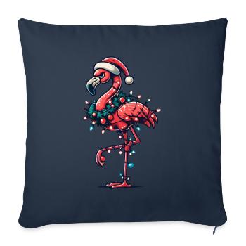 Flamant rose de Noël drôle avec décoration - Housse de coussin décorative 45 x 45 cm - bleu marine - Devant