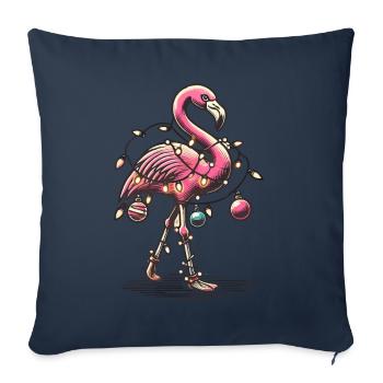 Flamant rose de Noël drôle avec des guirlandes lumineuses - Housse de coussin décorative 45 x 45 cm - bleu marine - Devant
