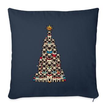 Carlin arbre de Noël drôle de chiens motifs - Housse de coussin décorative 45 x 45 cm - bleu marine - Devant