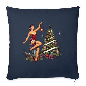 Pin-up de Noël style rétro vintage - Housse de coussin décorative 45 x 45 cm - bleu marine - Devant