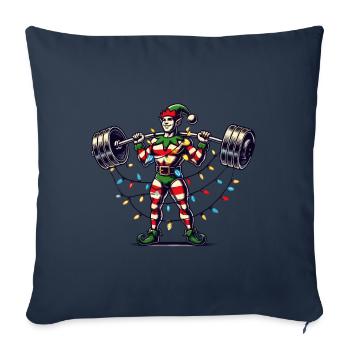 Elfe de fitness de Noël avec haltères - Housse de coussin décorative 45 x 45 cm - bleu marine - Devant