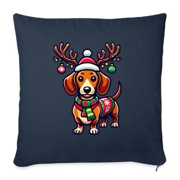 Cheerful dachshund with reindeer antlers - Sofa pillowcase 17,3'' x 17,3'' (45 x 45 cm) - navy - Front