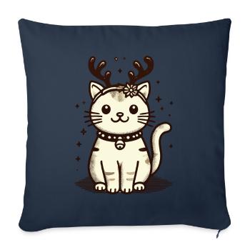 Chat de Noël avec des bois de renne - Housse de coussin décorative 45 x 45 cm - bleu marine - Devant